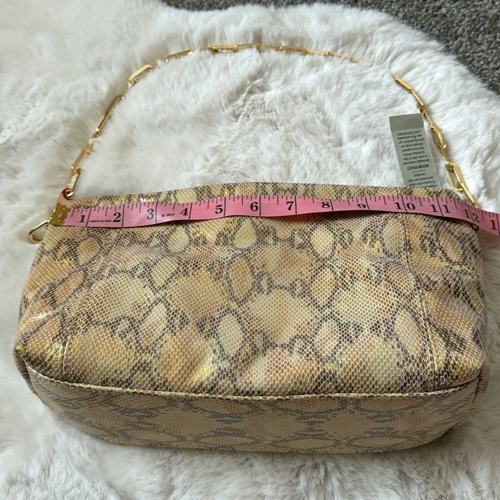 Cache Snake-Print Shoulder Bag in Beige Brown with Gold Chain